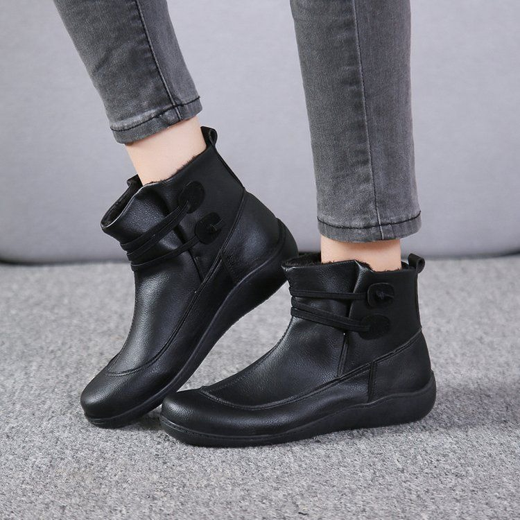 Women'S Fashion Riding Boots - Women Vintage Round Toe PU Leather
