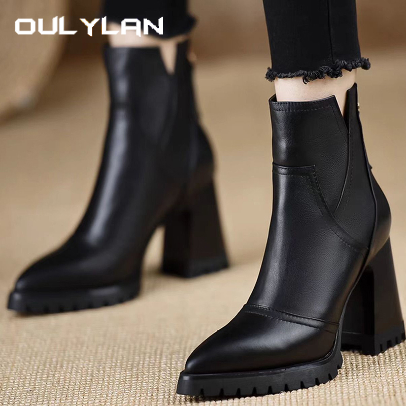 Winter Fashion Women Boots - Oulylan Thick High-heeled Women Shoes Retro