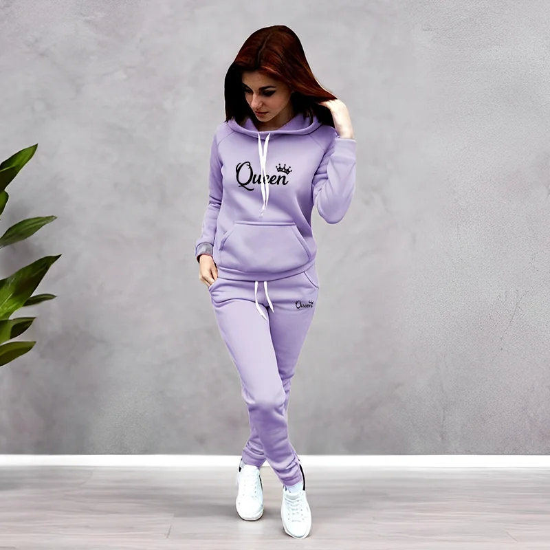 Women'S Fashion Suit - Womens Tracksuit Queen Letter Printing Hooded