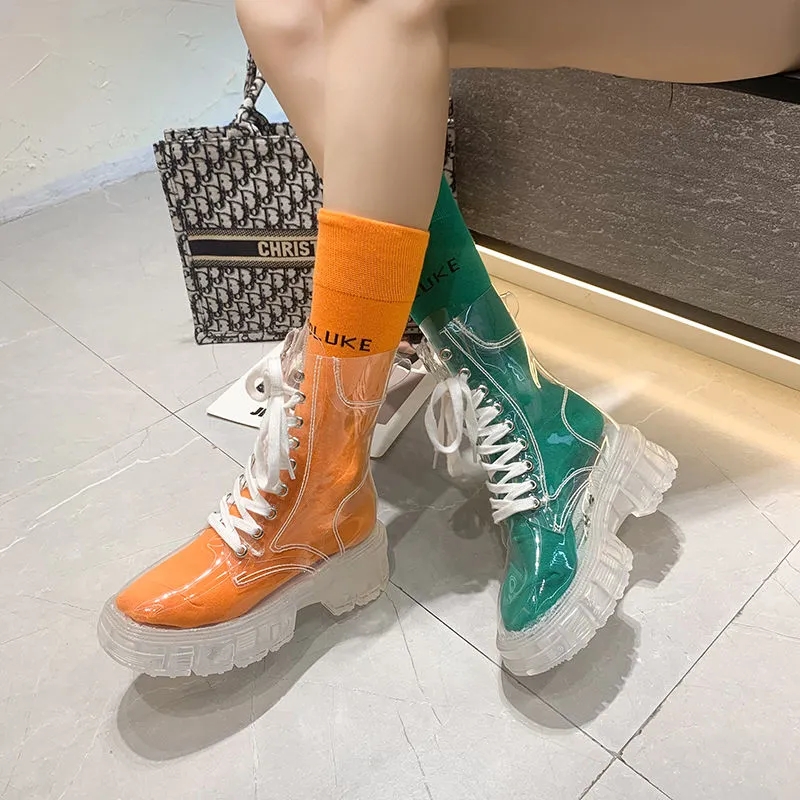 Women'S Fashion Rain Boots - Transparent Platform Boots 2026 New Fashion