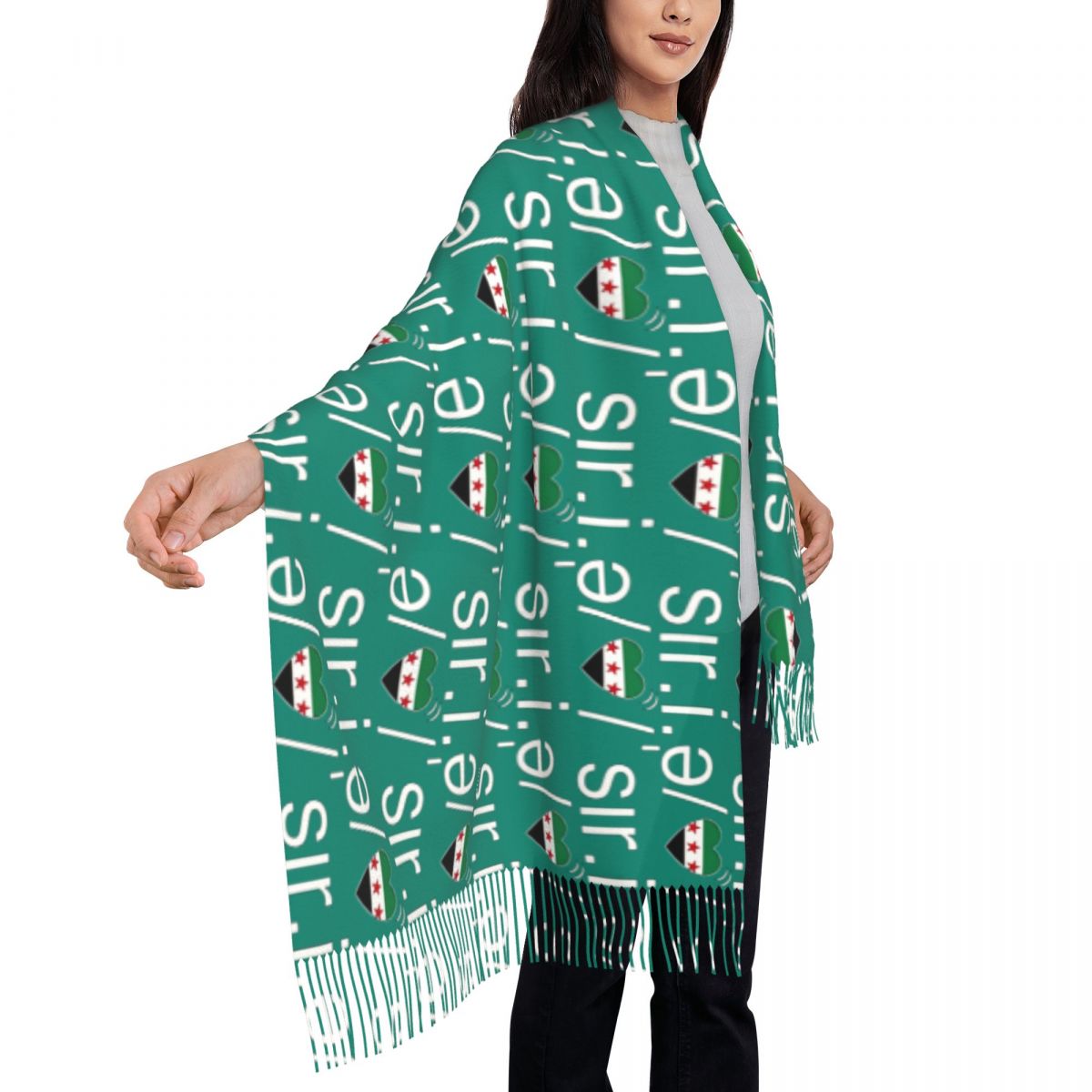Women'S Fashion Revolution - Syrian Revolution Flag Scarf with Tassel