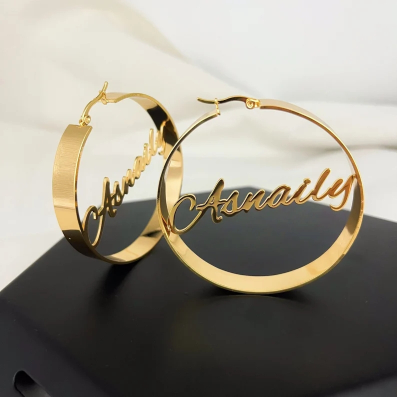 Women Fashion Name Ideas - Personalized Name Earrings Custom 18K Gold