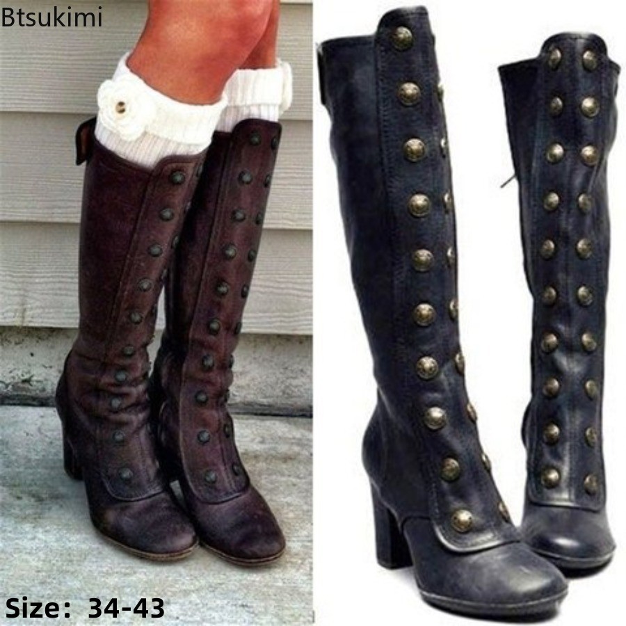 Winter Fashion Women Boots - Retro Black Fashion Rivet Decor Boots