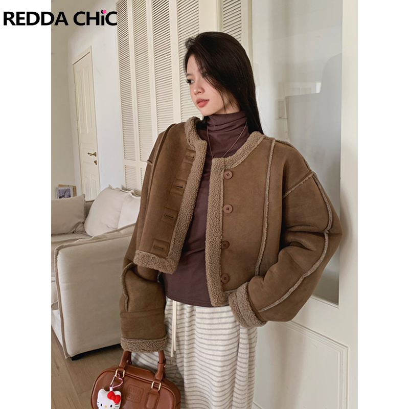 Sherpa Coat Women - REDDACHiC Women Sherpa Fleece Leather Bomber