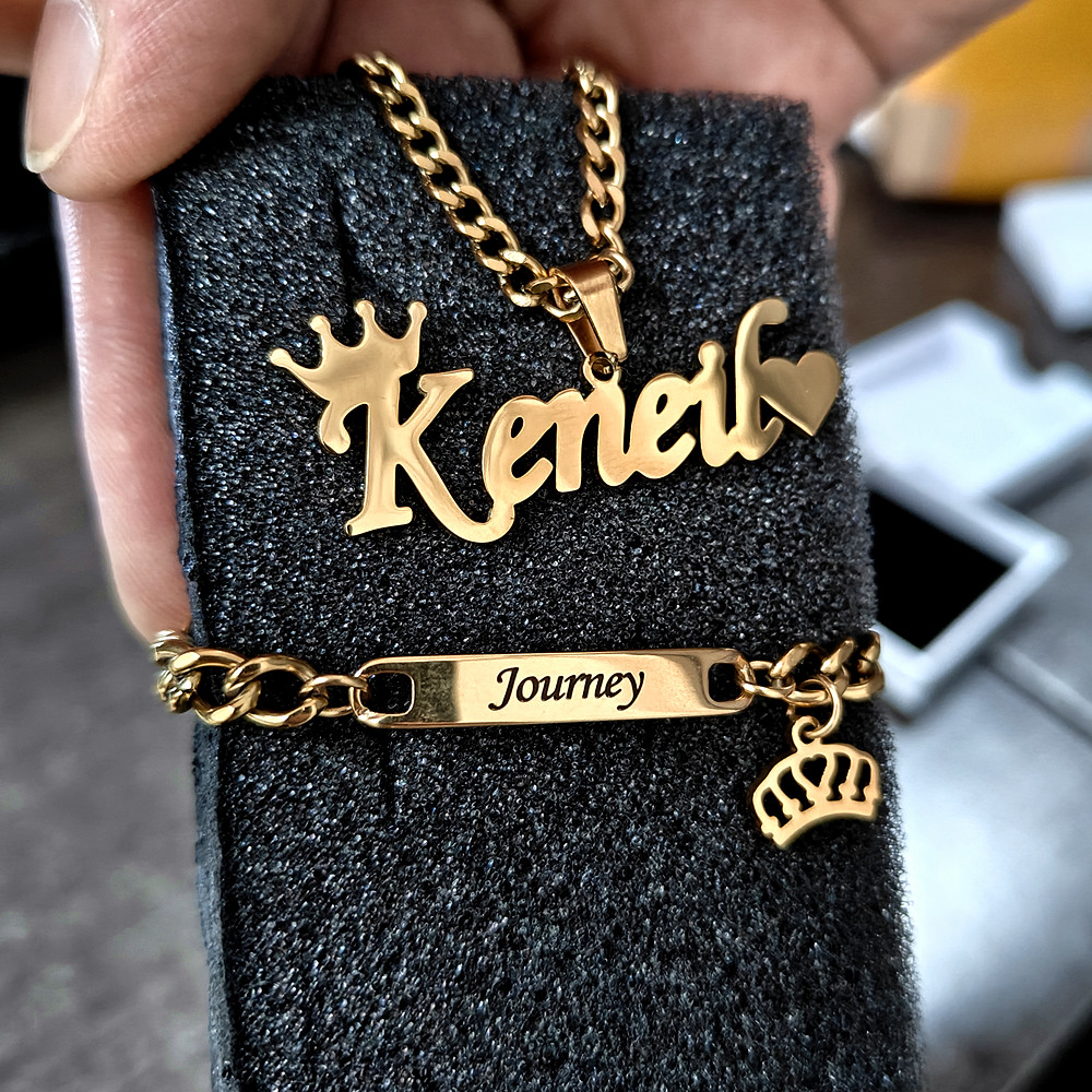 Women Fashion Name Ideas - Custom Personalizado Crown Name Necklace Bracelet