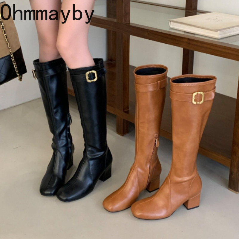 Winter Fashion Women Boots - Women Retro Square Toe Knee High