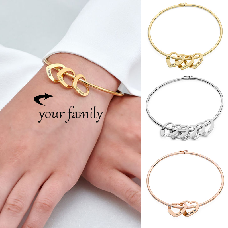 Women Fashion Name Ideas - Customized Heart Charm Bracelet Engraved Names
