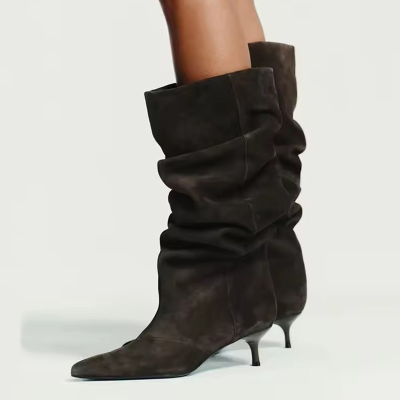 Winter Fashion Women Boots - Liyke Runway Fashion Pleated Suede Knee