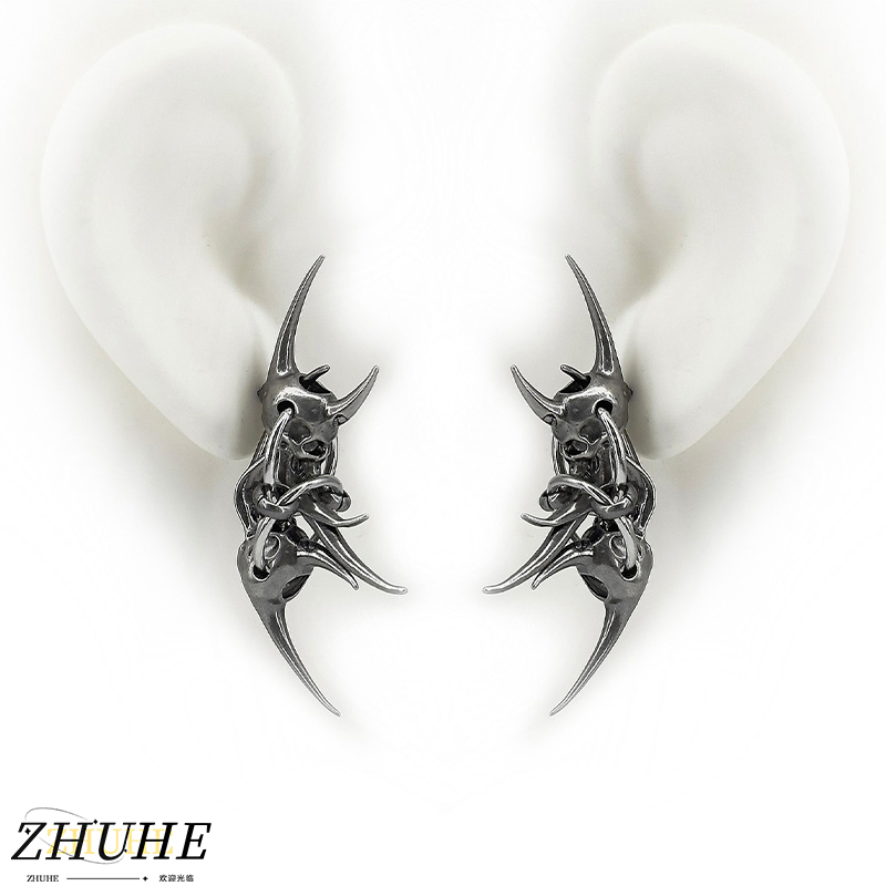 Edgy Demon Horn Skull Earrings - Women'S Fashion Edgy 评论和价格