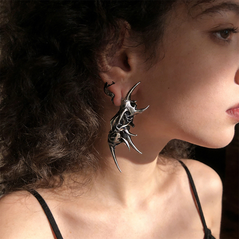 Edgy Demon Horn Skull Earrings - Women'S Fashion Edgy 评论和价格