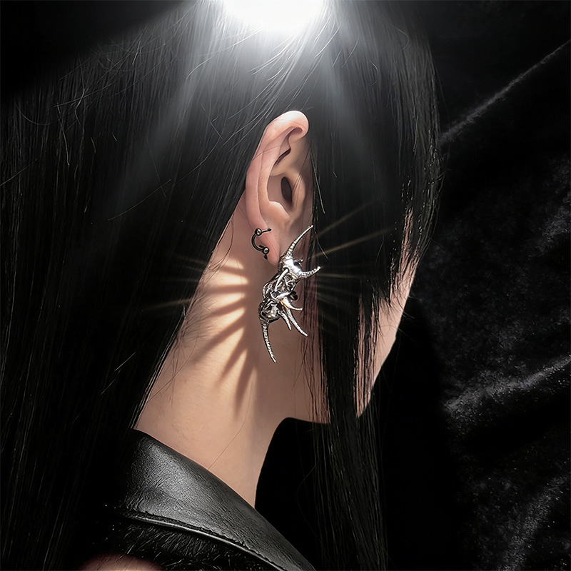 Edgy Demon Horn Skull Earrings - Women'S Fashion Edgy 评论和价格