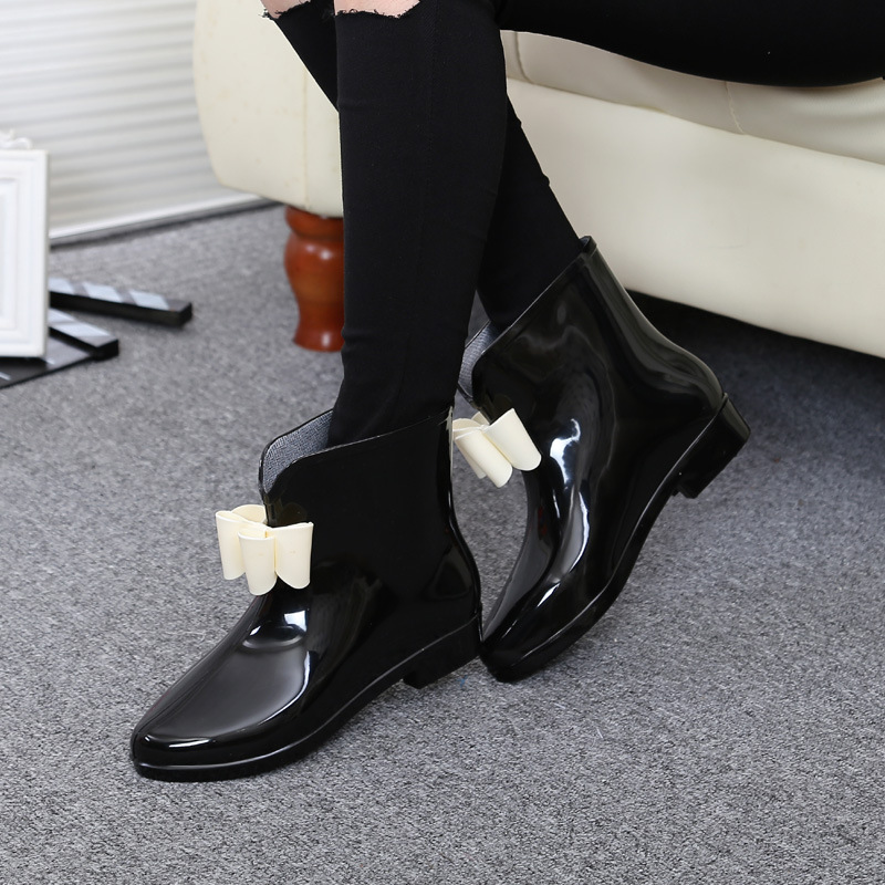 Women Flower Bowtie Ankle Boot - Women'S Fashion Rain Boots 评论和价格