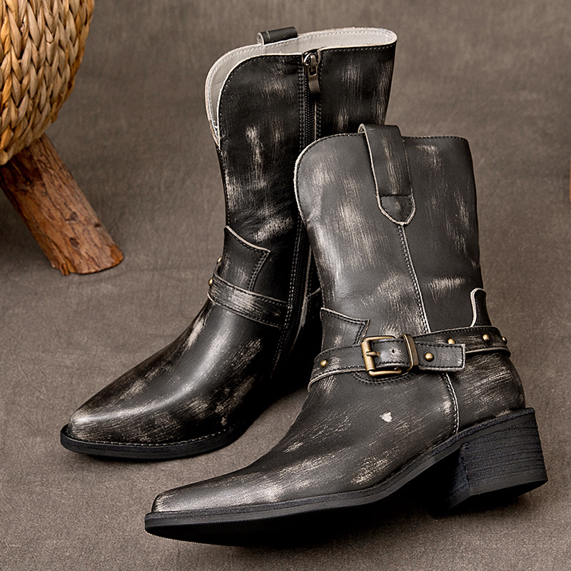 4.5cm Cow Natural Genuine Leat - Women'S Fashion Riding Boots 评论和价格