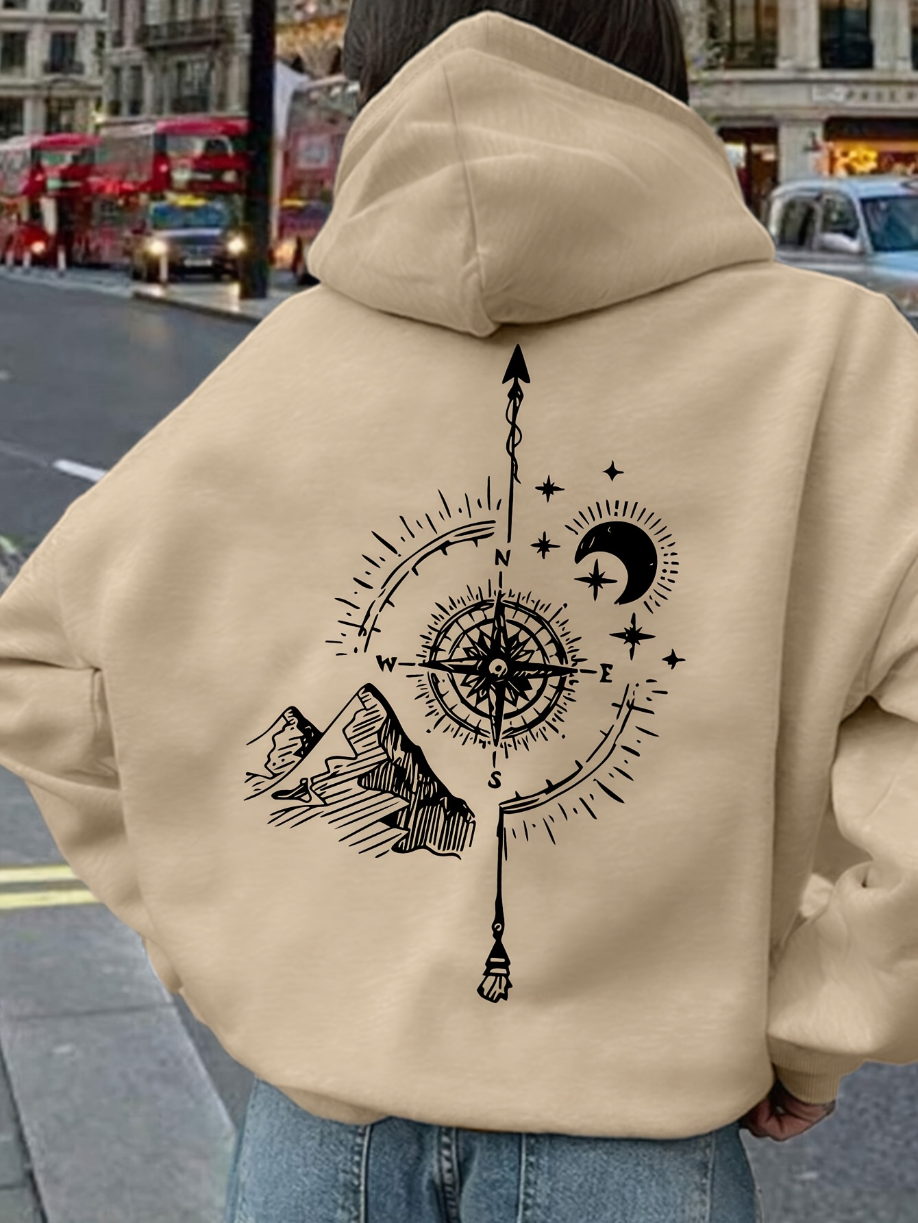 Women Compass Print Hoodie Uni - Hoodie Women Oversized 评论和价格