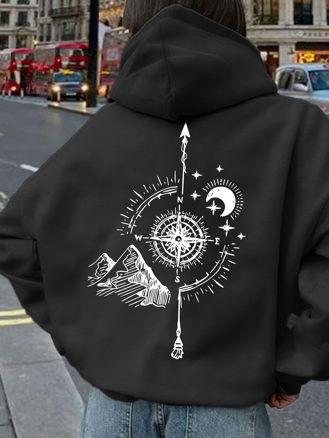 Women Compass Print Hoodie Uni - Hoodie Women Oversized 评论和价格